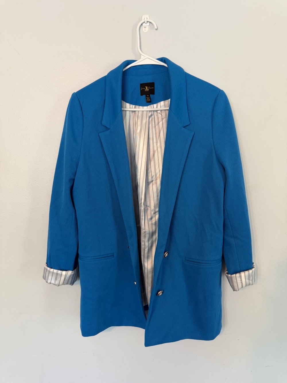 Jules & Leopold Vibrant Blue Longline Blazer Silver and Black Buttons